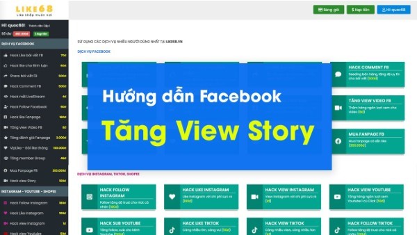 Trang website buff view story Facebook: Like68.vn