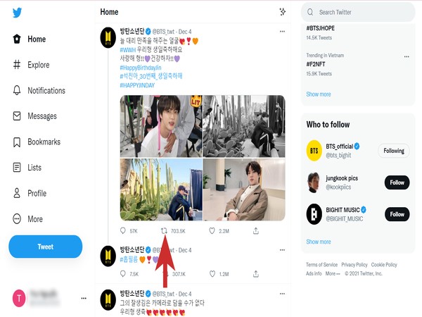 Cách Retweet trên Twitter bằng máy tính