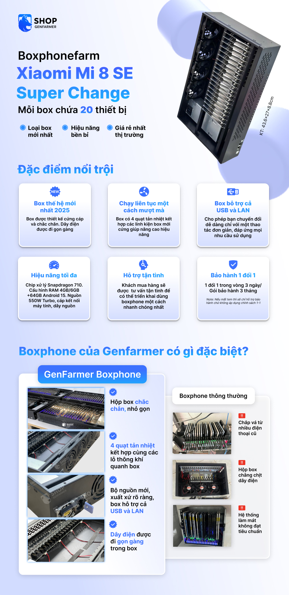 Box Phone Farm Xiaomi Mi 8 SE Super Change Cổng USB + LAN/OTG 12 Xiaomi Mi 8 SE