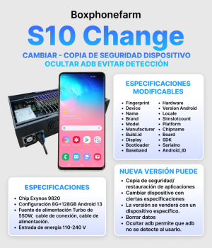 Box Phone Farm S10 Change | Puertos USB + LAN/OTG | Placa Negra