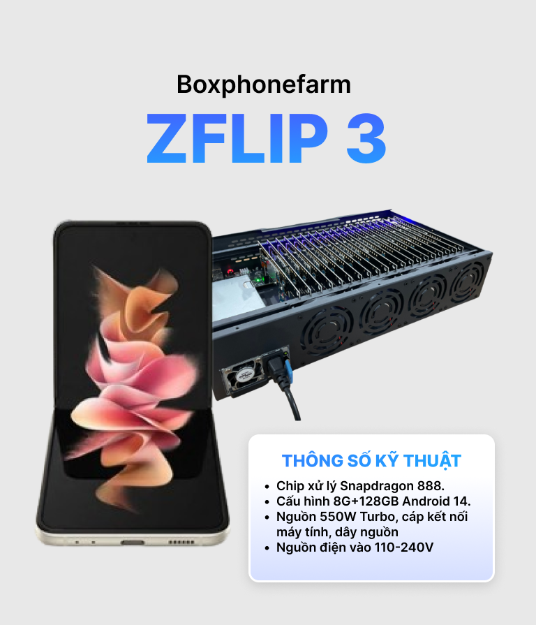 Box Phone Farm Z Flip3 8/128GB Cổng USB + LAN/OTG mạch đen 1 Box Phone Farm Z Flip3 8/128GB Cổng USB + LAN/OTG mạch đen
