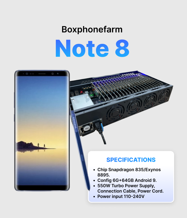 Box Phone Farm Note 8 6/64GB USB + LAN/OTG black circuit board 1 Box Phone Farm Note 8 6/64GB USB + LAN/OTG black circuit board