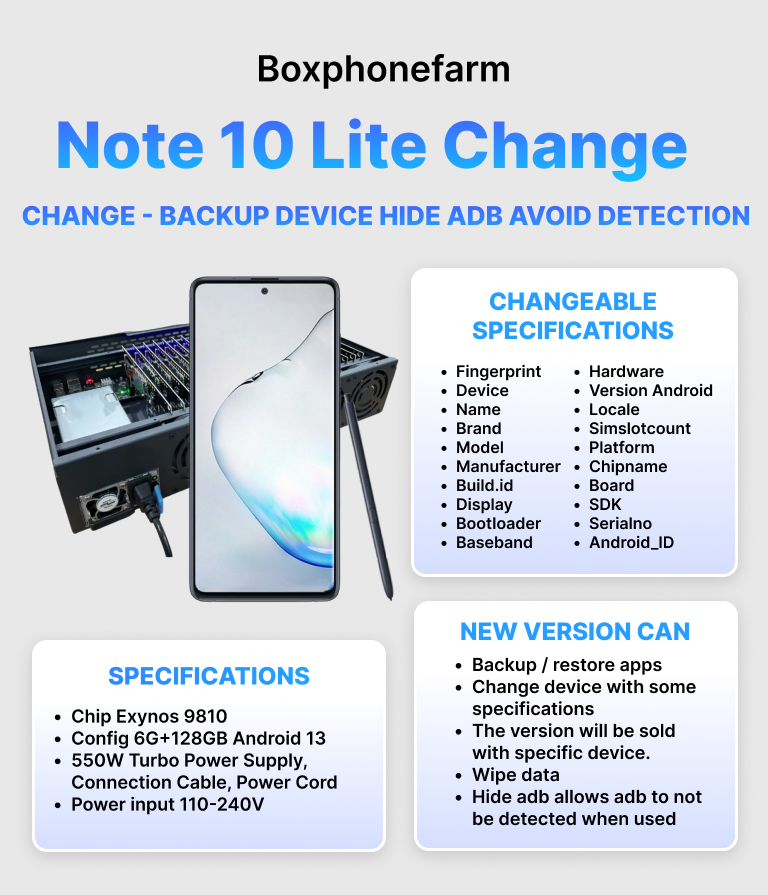 Box Phone Farm Note 10 Lite Change USB + LAN/OTG Port with Black Circuit Board 1 Box Phone Farm Note 10 Lite Change USB + LAN/OTG Port with Black Circuit Board