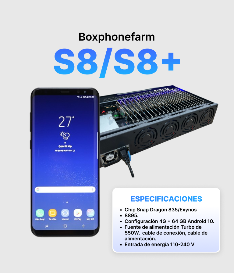 Box Phone Farm S8/S8+ | Última Generación 2026 | Puertos USB + LAN 1 Box Phone Farm S8/S8+ | Última Generación 2026 | Puertos USB + LAN