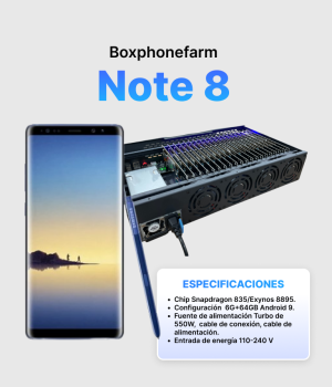 Box Phone Farm Note 8 6/64GB | Puertos USB + LAN/OTG | Placa Negra