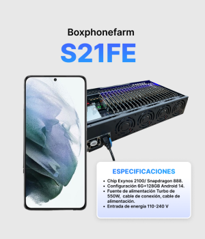 Box Phone Farm S21 FE 6/128GB | Puertos USB + LAN/OTG | Placa Negra