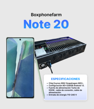 Box Phone Farm Note 20 8/256GB | Puertos USB + LAN/OTG | Placa Negra