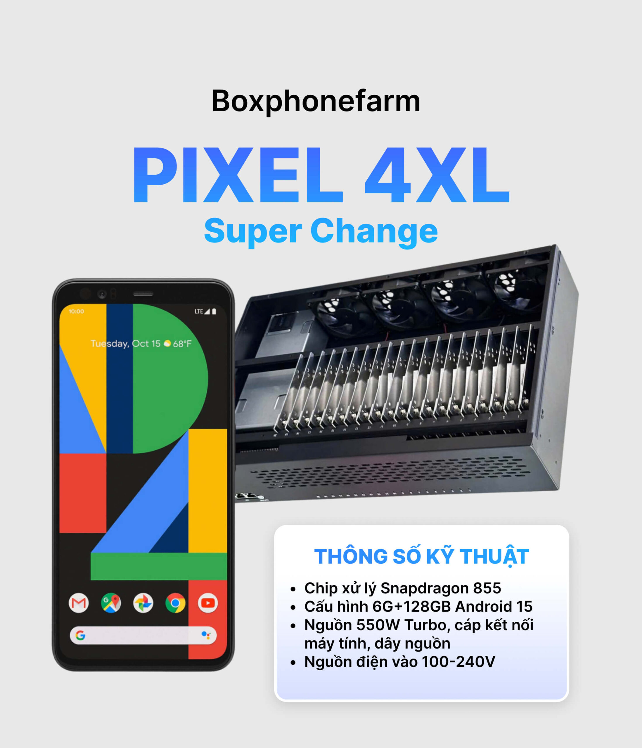 Box Phone Farm Pixel 4XL Super Change Cổng USB + LAN/OTG 1 Box Phone Farm Pixel 4XL Super Change Cổng USB + LAN/OTG