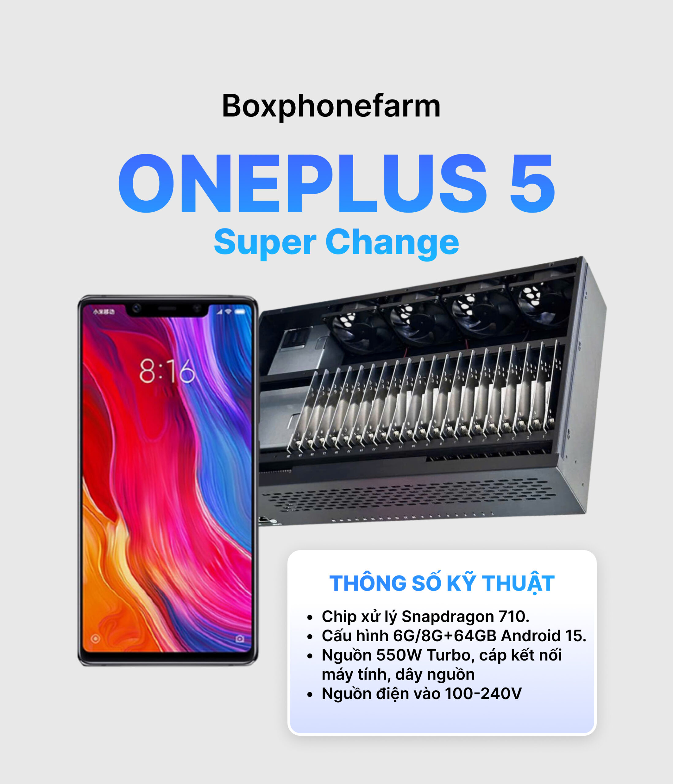 Box Phone Farm OnePlus 5 Super Change Cổng USB + LAN/OTG 1 Box Phone Farm OnePlus 5 Super Change Cổng USB + LAN/OTG