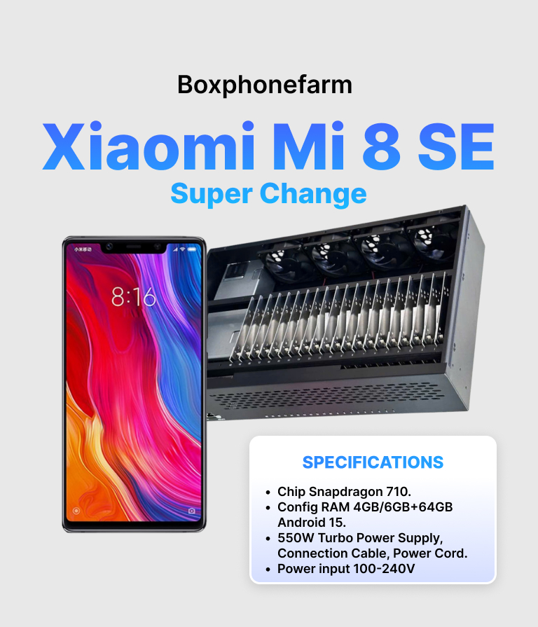 Box Phone Farm Xiaomi Mi 8 SE Super Change USB Port + LAN/OTG