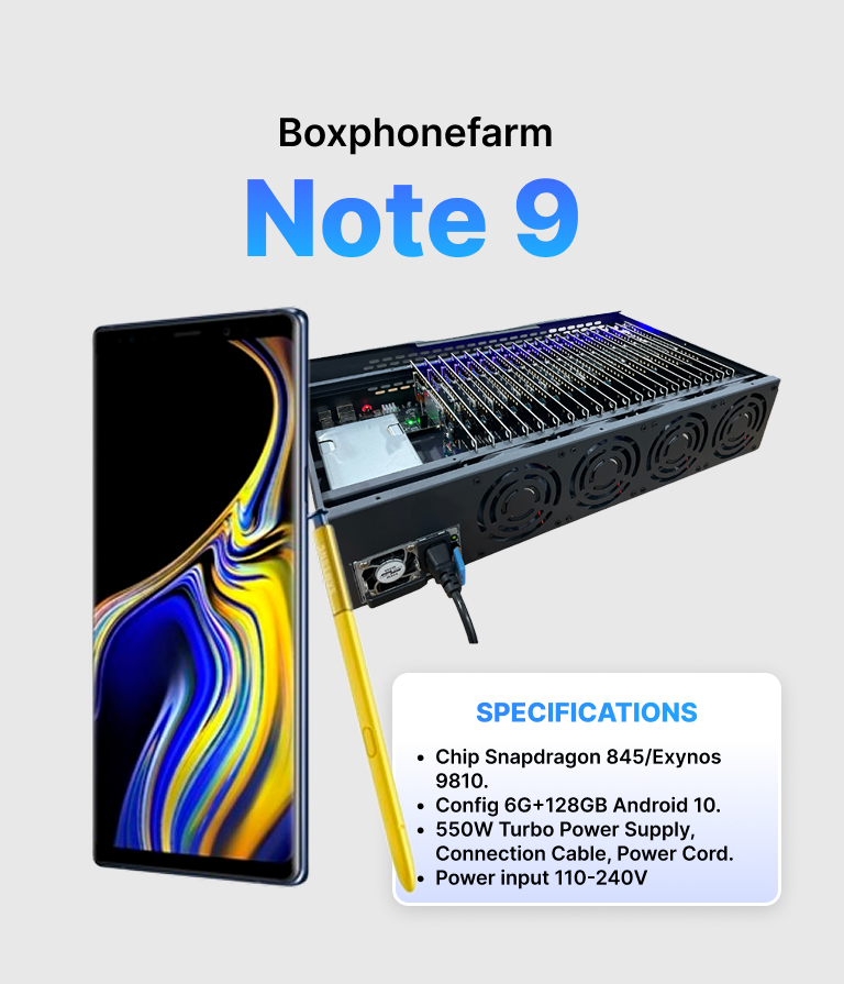 Box Phone Farm Note 9 6/128GB USB + LAN/OTG black circuit board 1 Box Phone Farm Note 9 6/128GB USB + LAN/OTG black circuit board