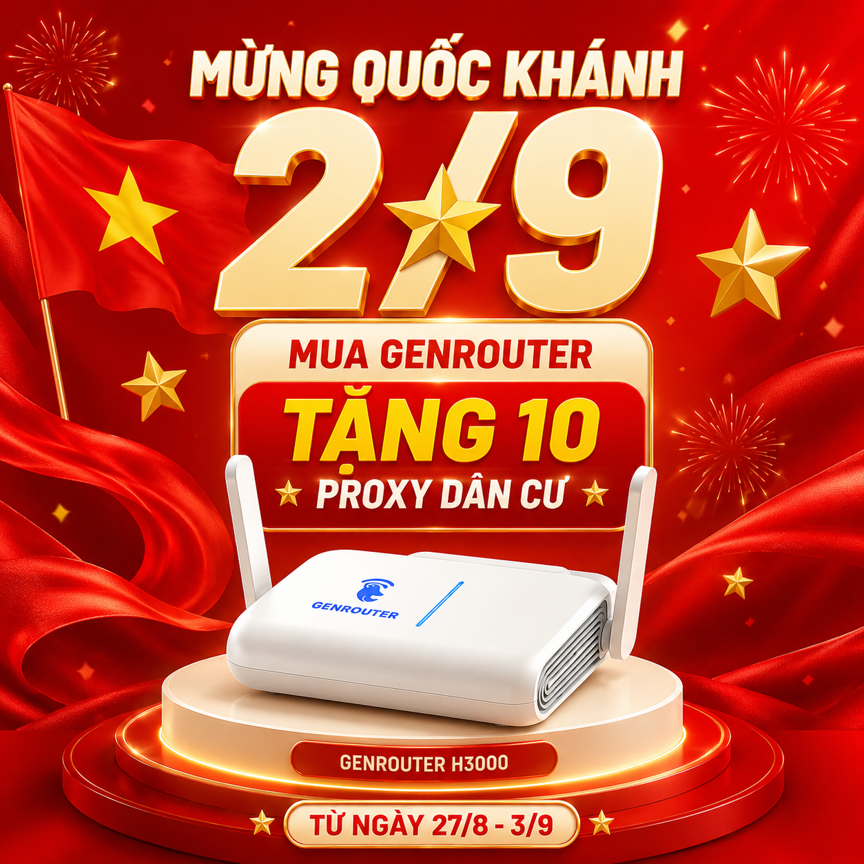 Ưu đãi Quốc khánh 2/9: mua GenRouter tặng 10 proxy dân cư